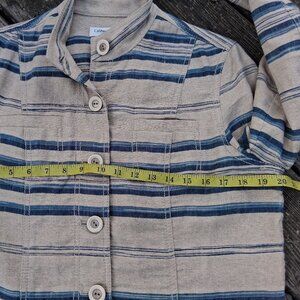 Coldwater Creek linen and cotton striped jacket women's 10 Beige Blue preppy